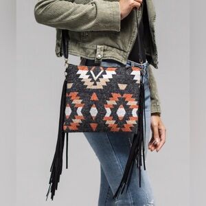 Native American Print Flannel and Fringe Crossbody Bag (or Wristlet)